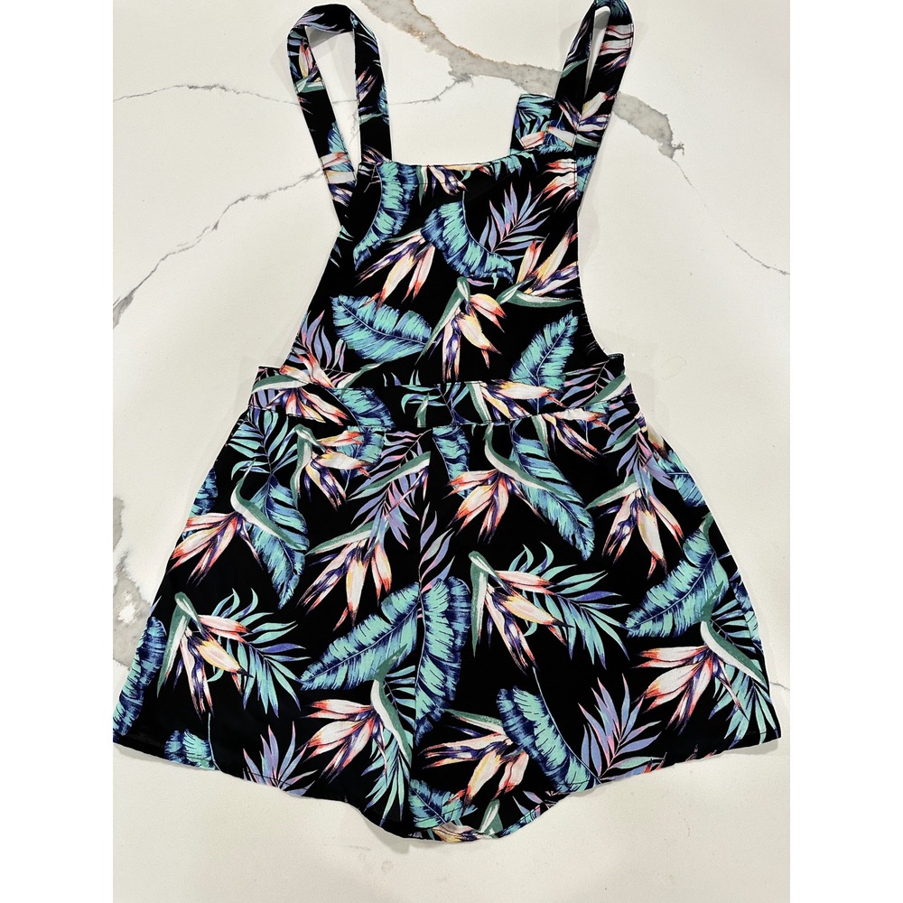 HM Divided Tropical Bird of Paradise Pinafore Romper Black Blue Floral Size 4
